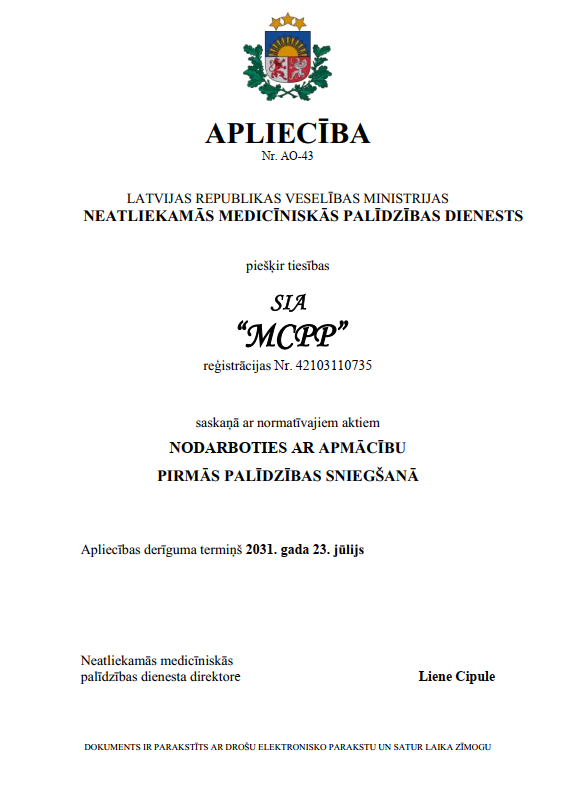 Sertificēta pirmās palīdzības apmācība un AED risinājumi uzņēmumiem visā Latvijā.